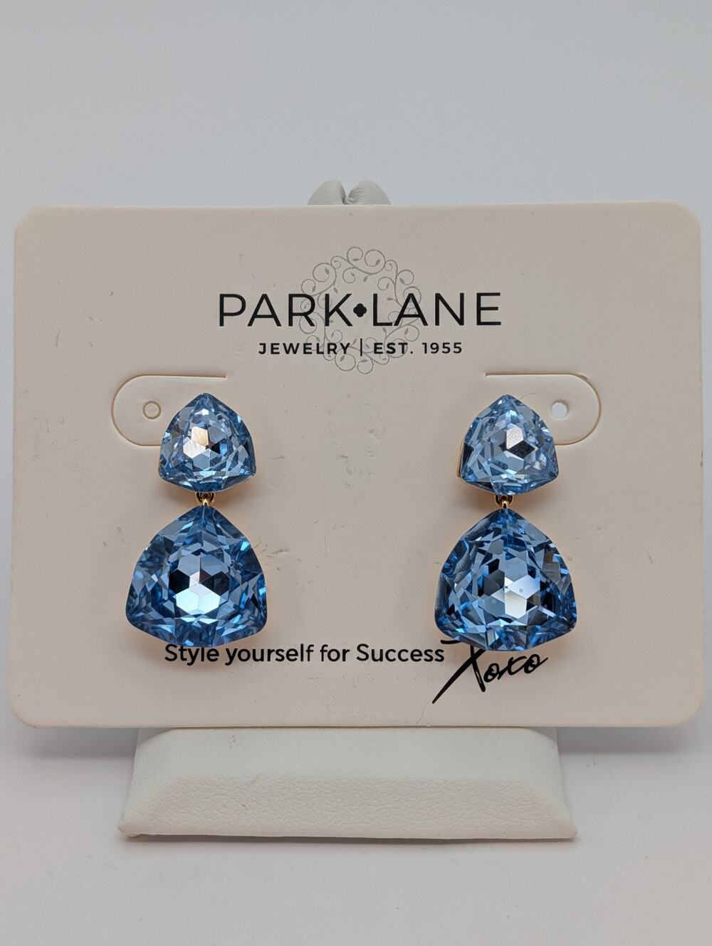 Park Lane "Perry" Earrings New On Card Sky Blue And Gold Tone Sparkly Elegant